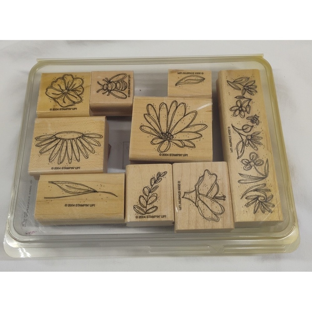 Vintage 2004 Stampin Up 2 Step In Full Bloom 9pc Stamp Stamps Set‎ Used